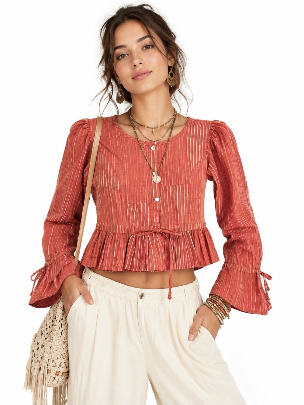 Lekha Karima Blouse Handloom Muslin Patchwork blouse boho cottage cotton crop XS